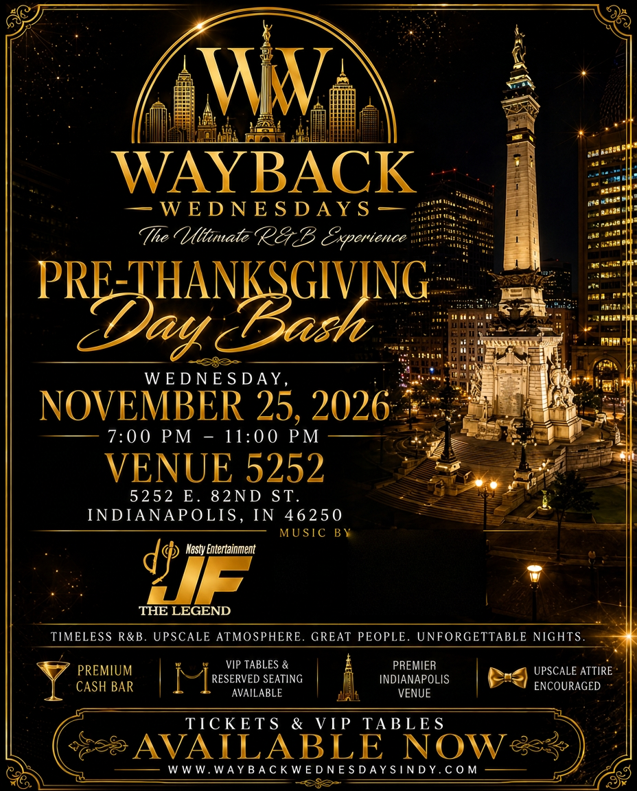 Wayback Wednesdays Pre-Thanksgiving Day Bash, Wednesday November 25, 2026, 7 to 11 PM, Venue 5252, 5252 E. 82nd St., Indianapolis, IN 46250